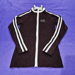 Bebe Sport Crystals Logo Chocolate Brown/White Stripes Turtleneck Sweater-Small.